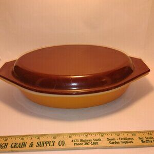Vintage Pyrex Divided Casserole Dish With Brown Lid 1.5 Quart Orange & White